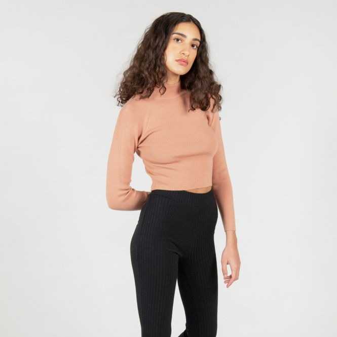 Jersey 24Colours Crop Punto Fino Cuello Alto Rosé
