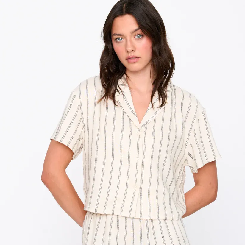 Camisa 24Colours Rayas Viscosa Lino Beige
