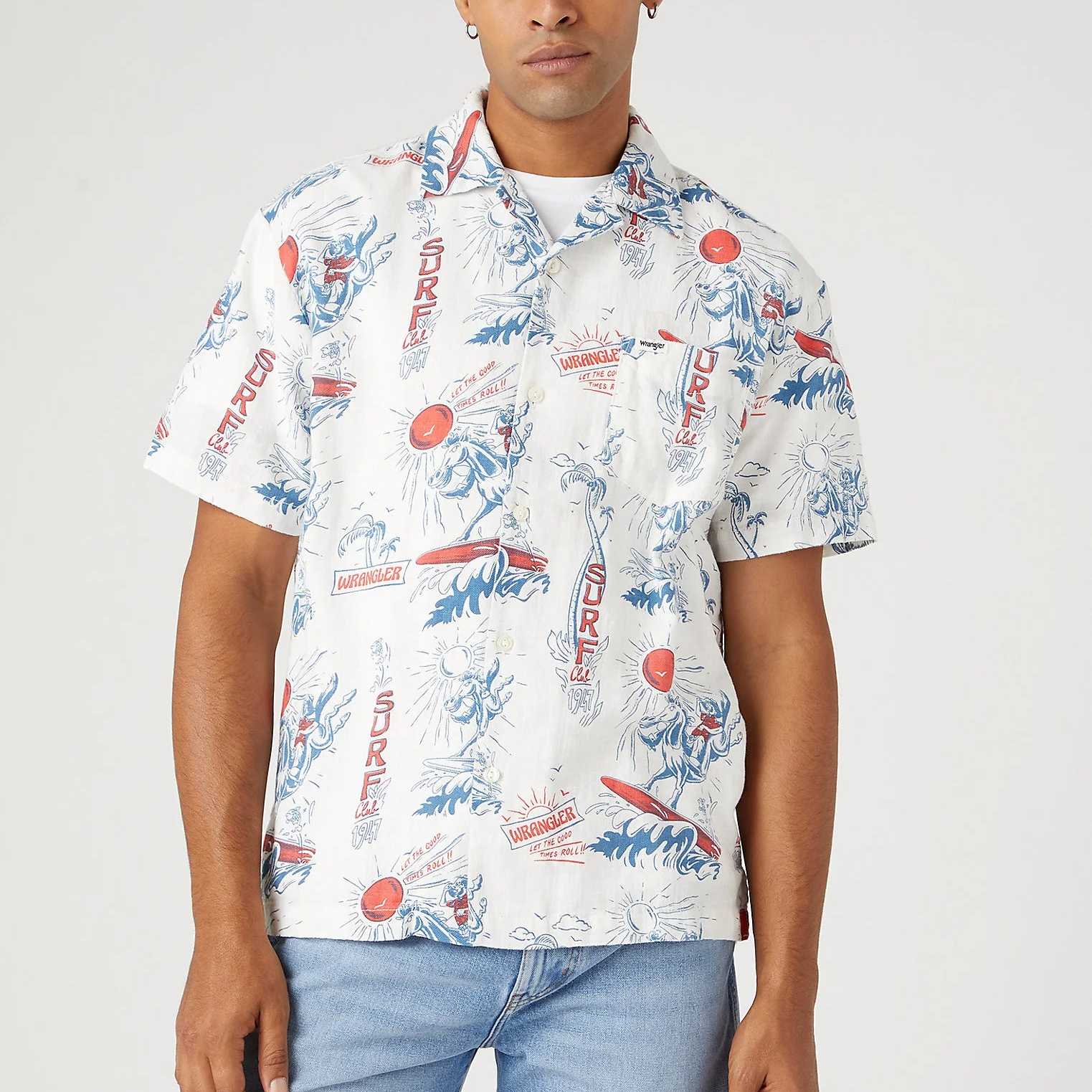 Camisa Wrangler SS Resort Shirt Surf Worn White
