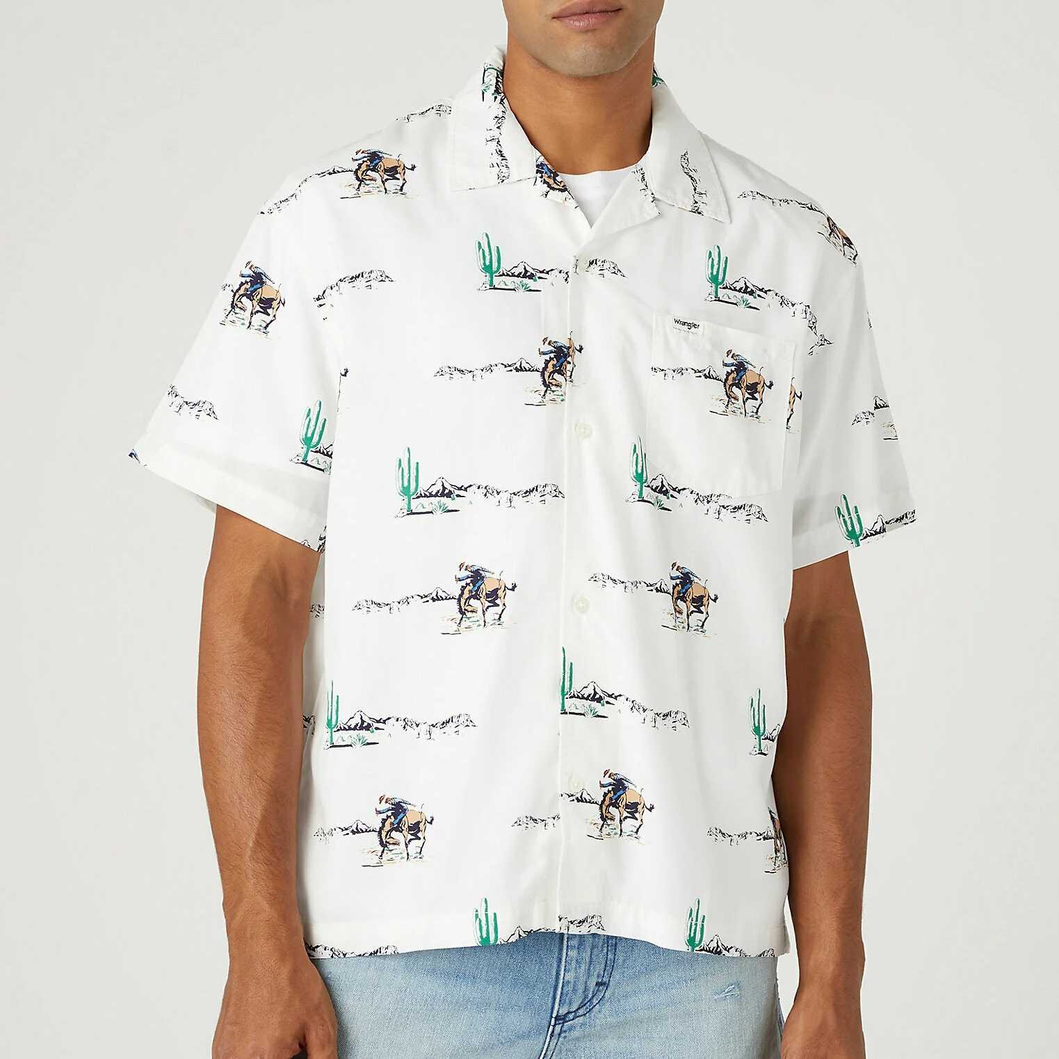Camisa Wrangler SS Resort Shirt Cowboy Worn In White