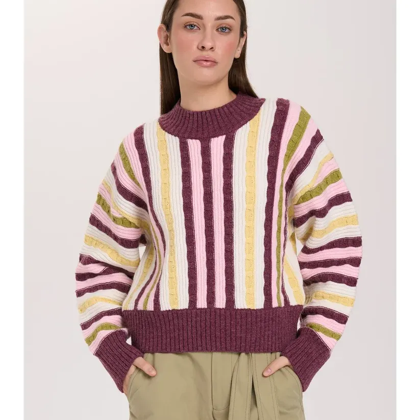 Jersey de punto 24Colours a rayas en burdeos, rosa