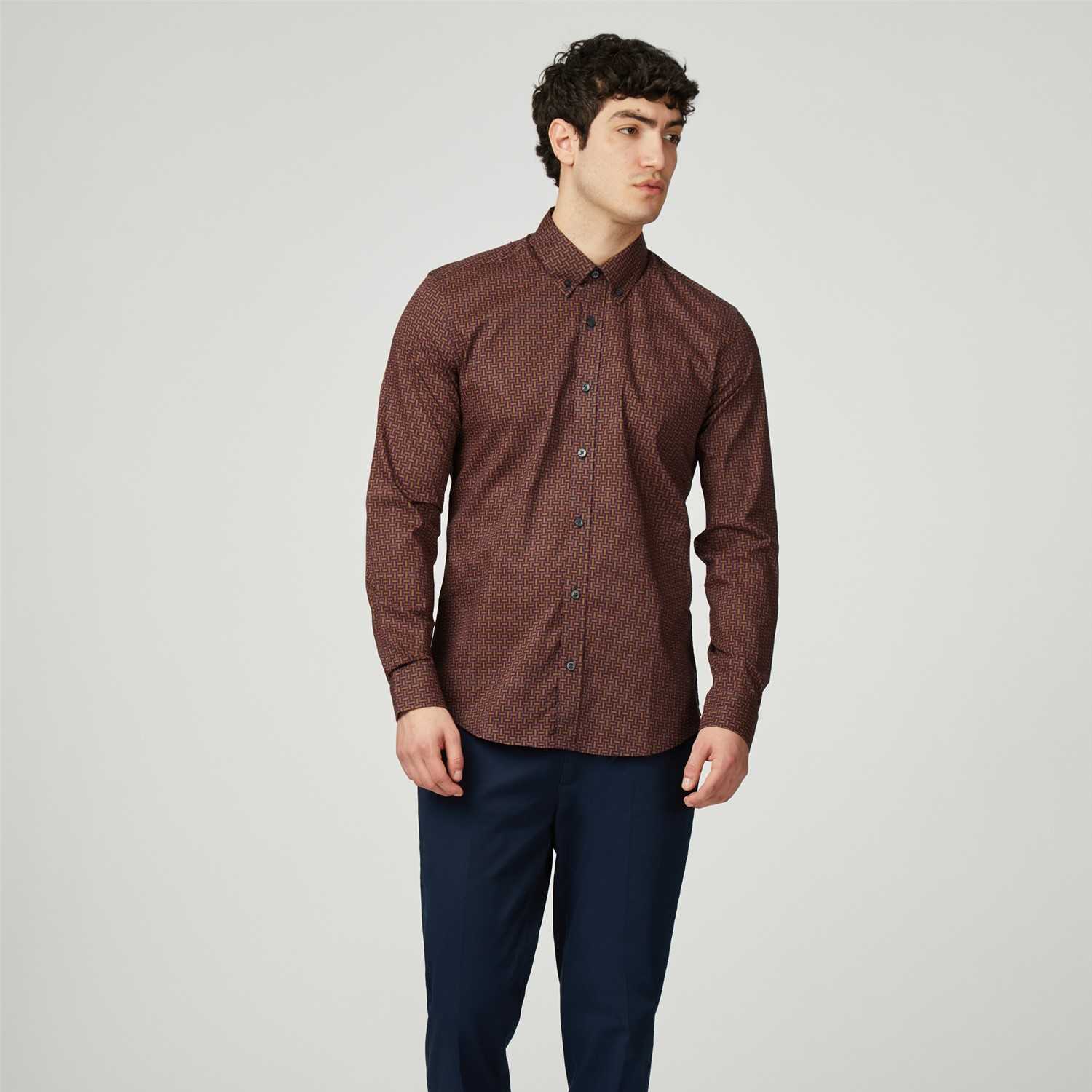 Camisa Ben Sherman Casual Split Spot Print Brown