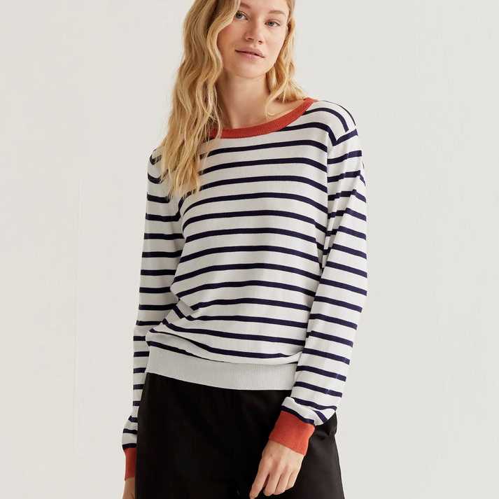 Jersey Compañía Fantástica punto de rayas blanco y azul marino