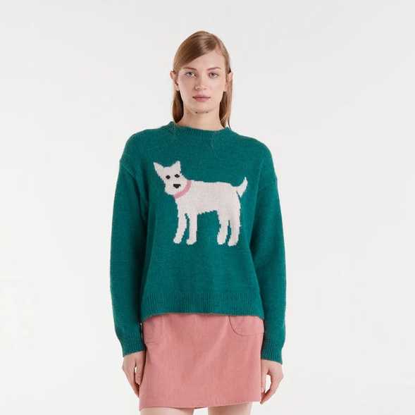 Jersey Compañía Fantástica Jacquard Estampado Schnauzer Verde