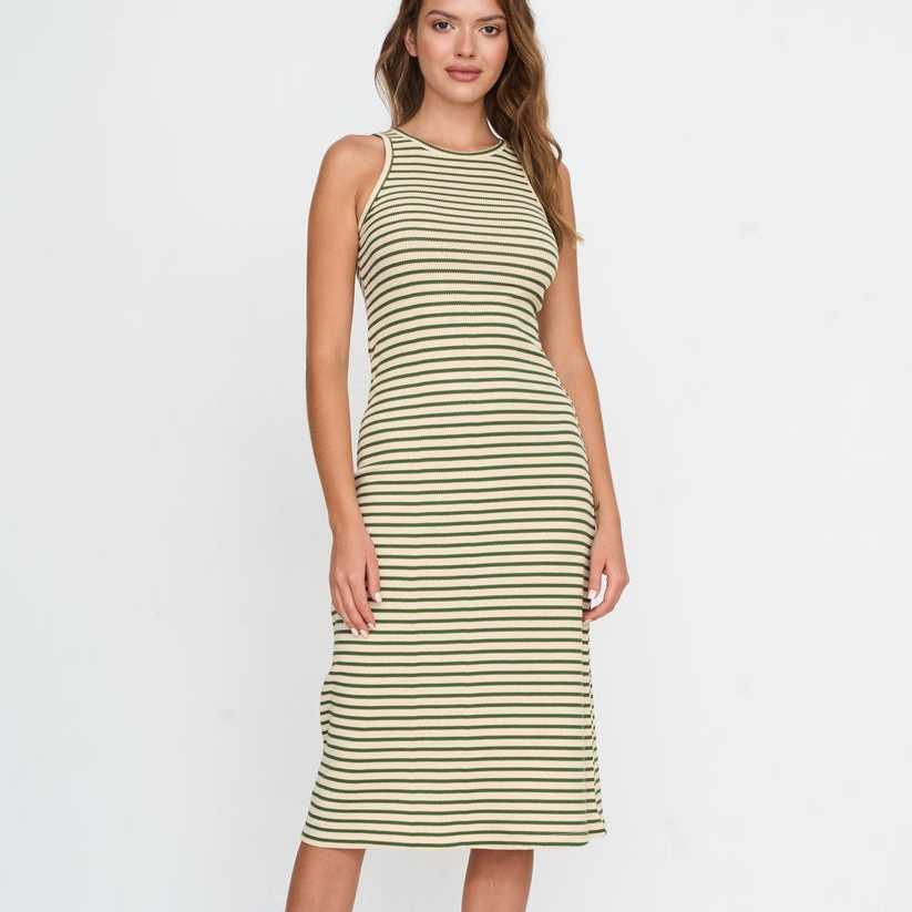 Vestido 24Colours Ajustado Rallas Verdes