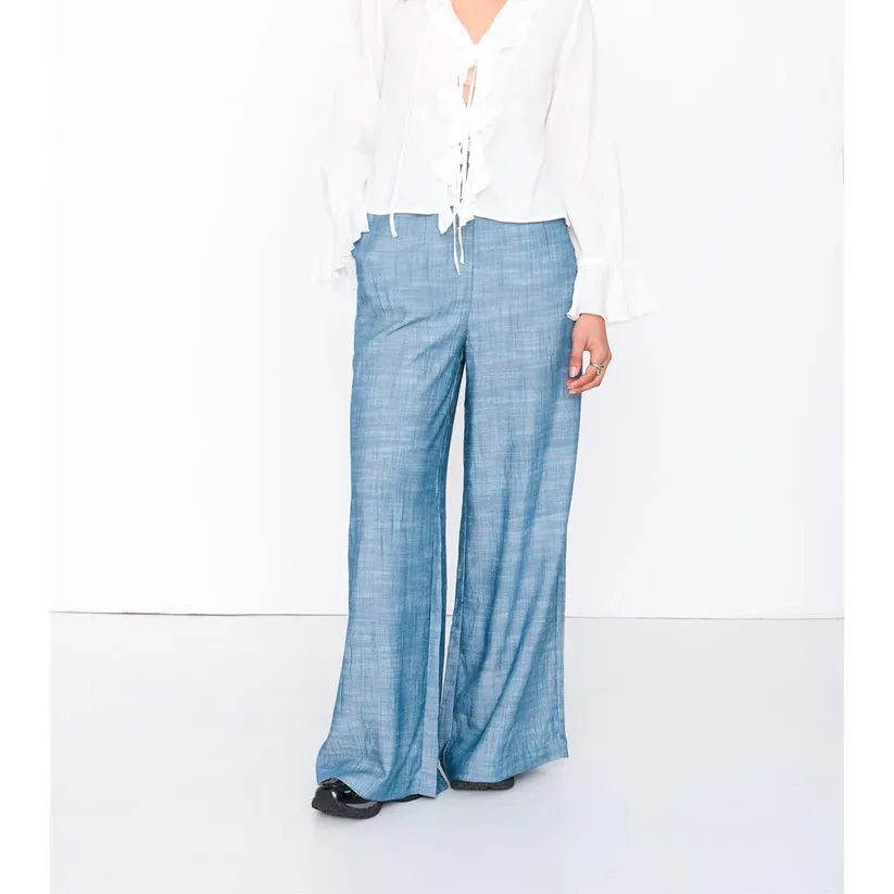 Pantalón 24Colours Fluido Viscosa y Lino Azul
