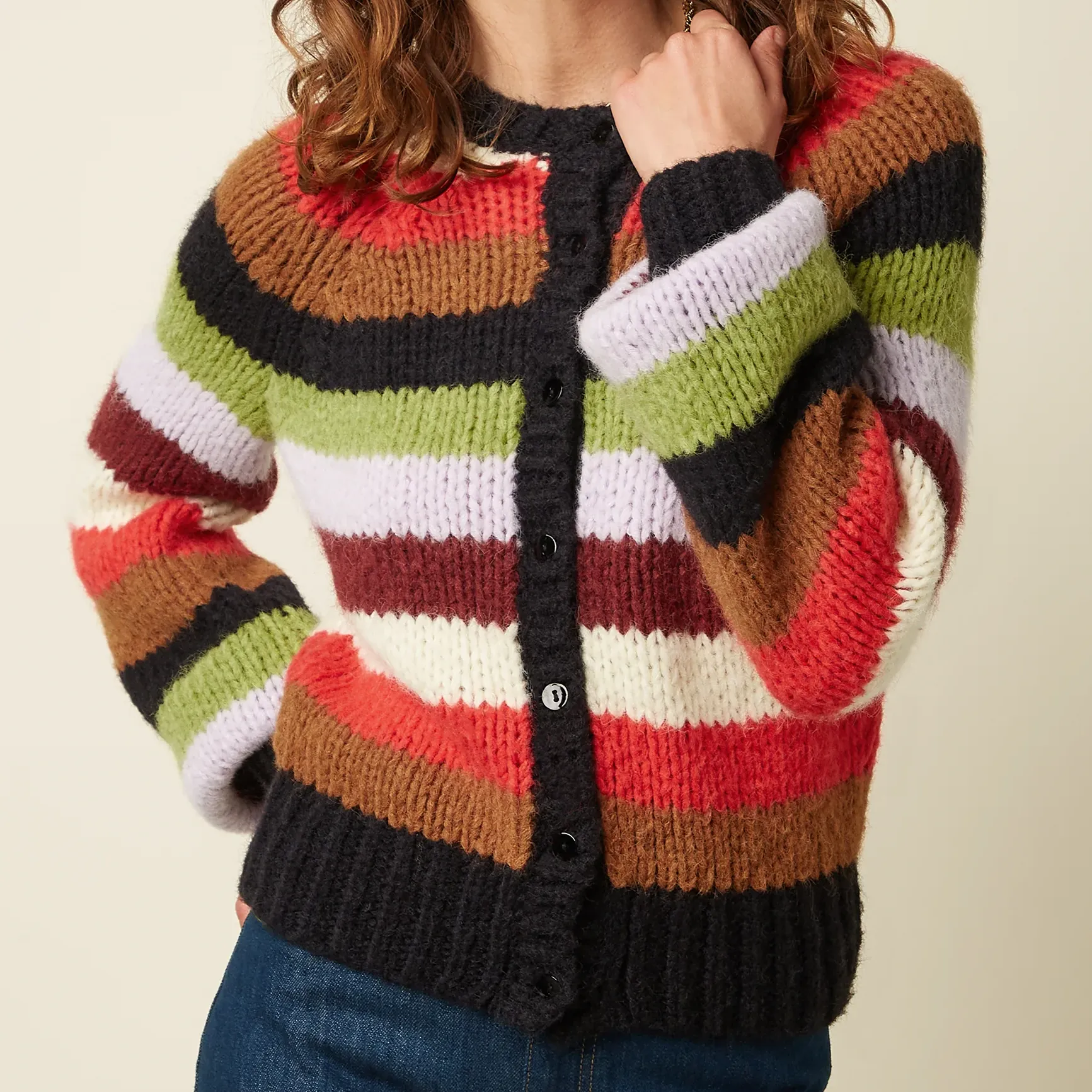 Cárdigan King Louie Raglan Cardi Campo Knit Stripe Multi Color