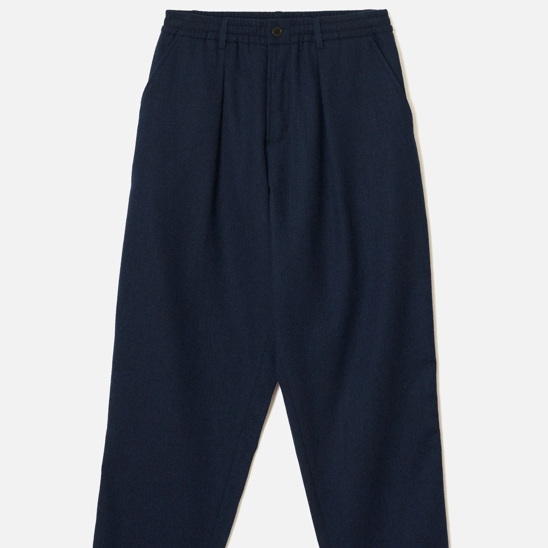 Pantalón Universal Works Pleated Track Pant Wool Herringbone Navy