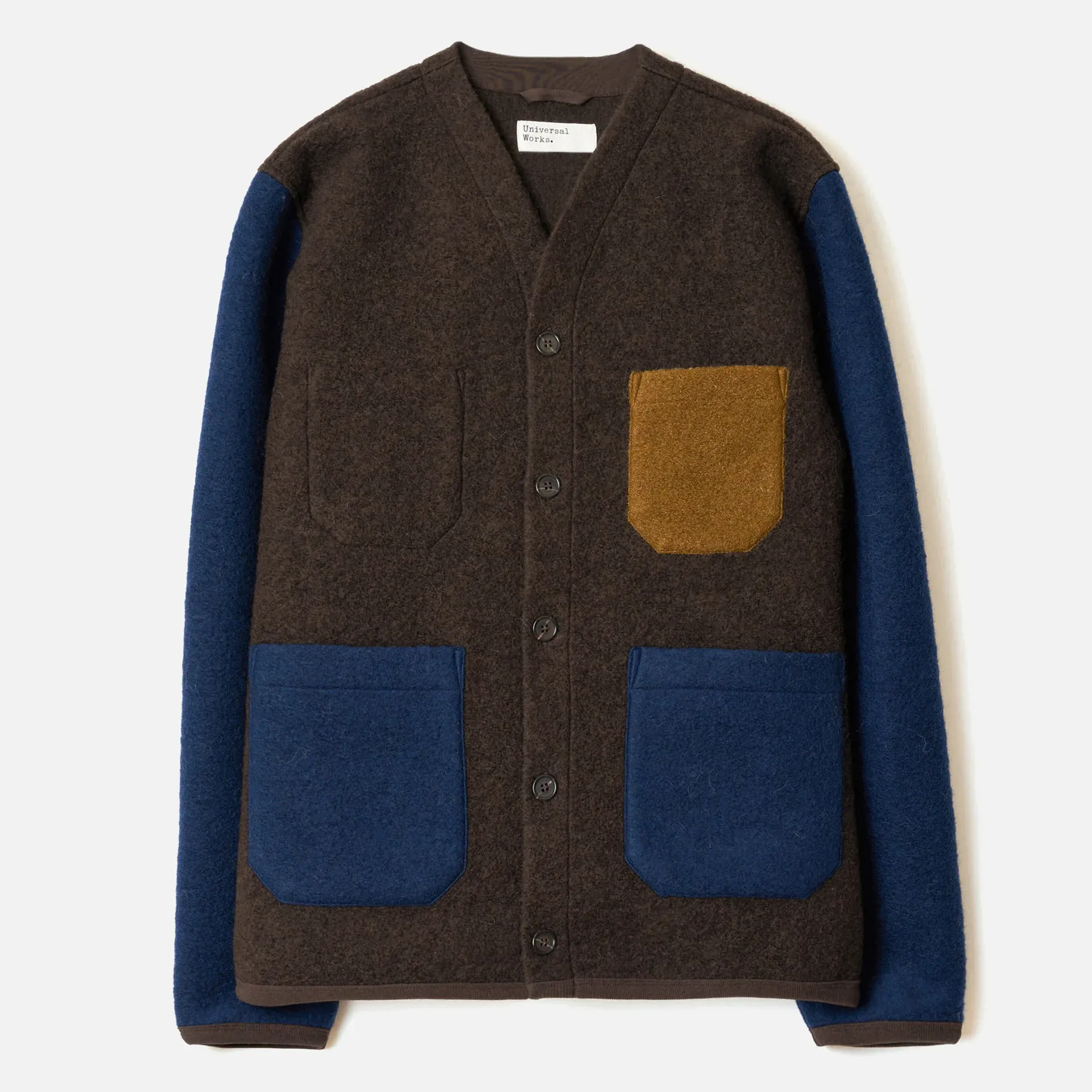 Chaqueta Universal Works Cardigan Wool Fleece Brown/Indigo
