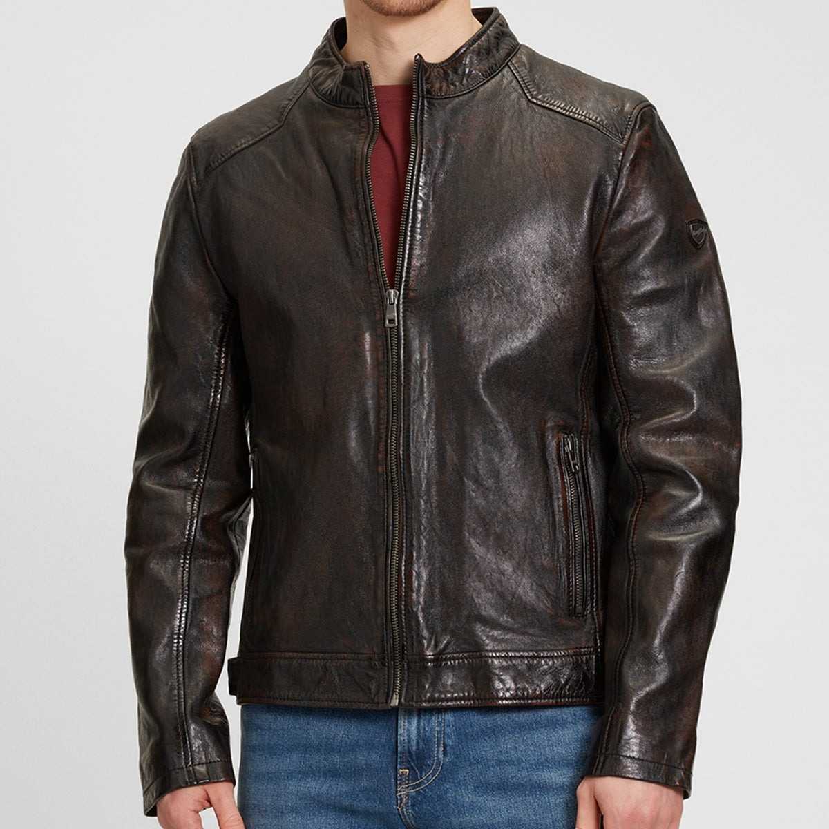 Cazadora Piel Mauritius Biker MM Adelmo Antique Brown