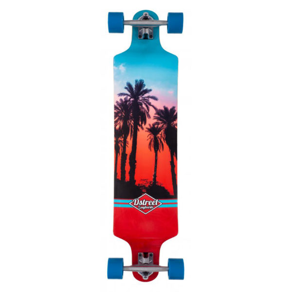 Skate Dstreet Longboard Hawaiin Drop Down Complete Blue Red 39,5`x9,5`