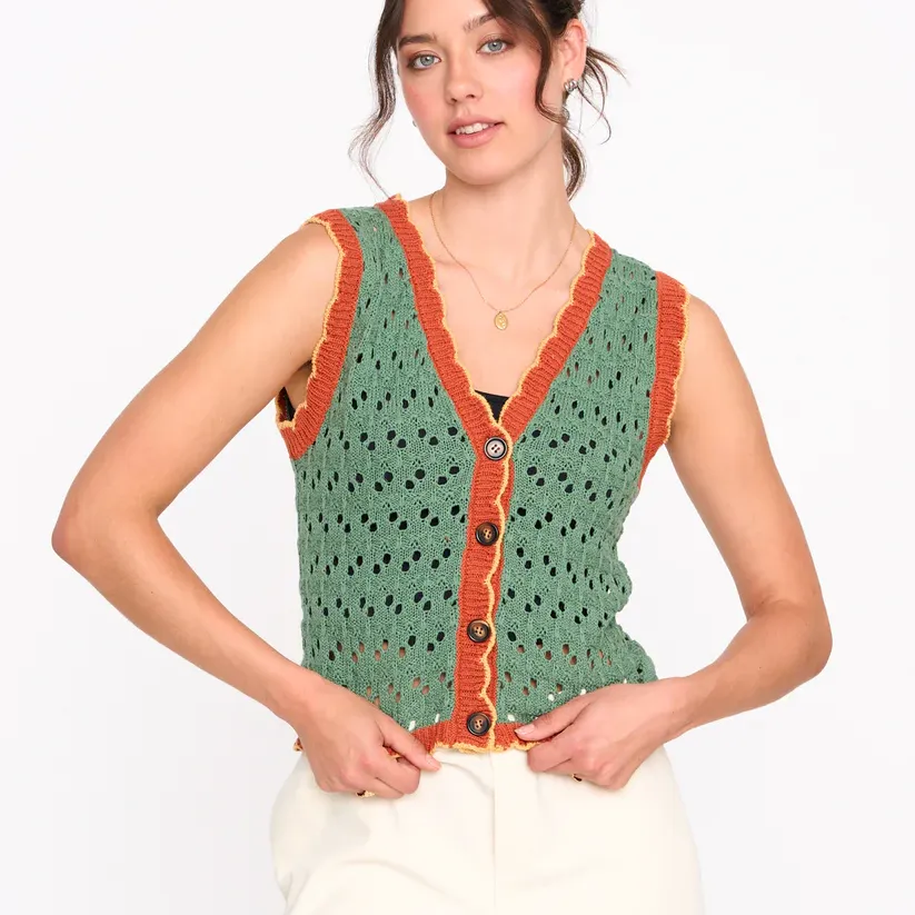 Chaleco 24Colours Punto Calado Verde