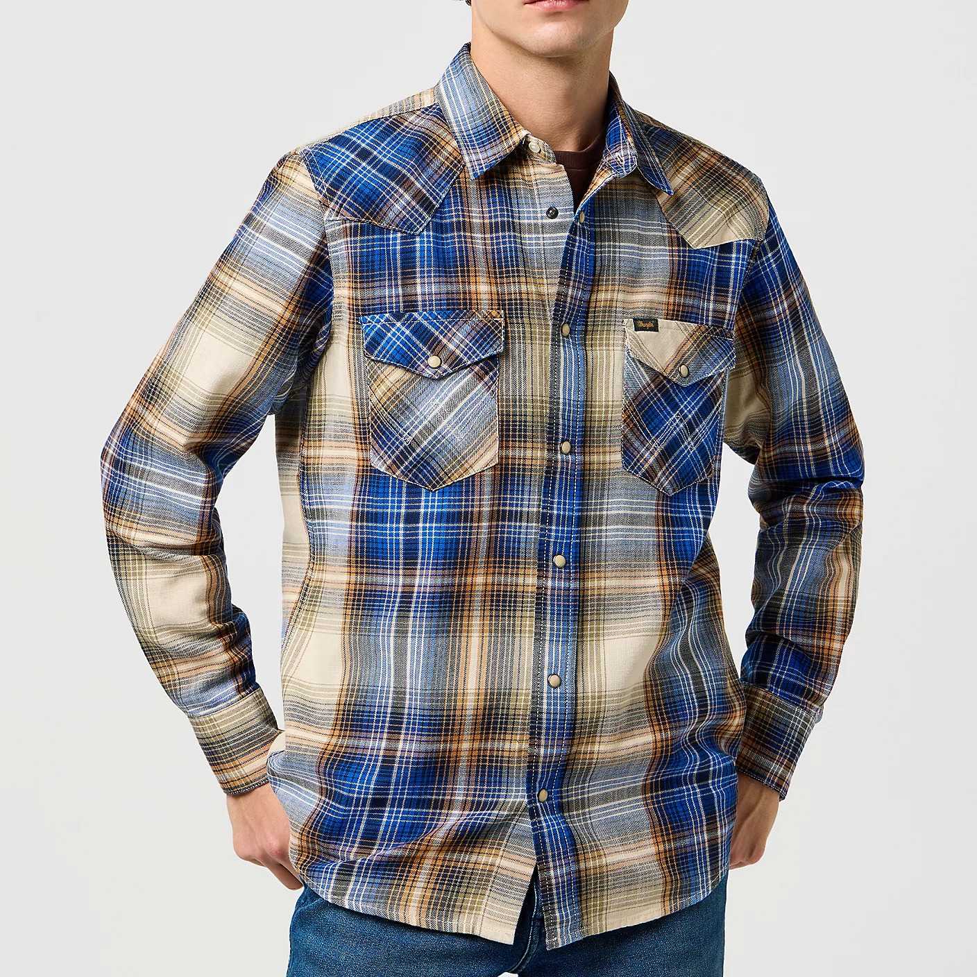 Camisa Wrangler Western Indigo Blue Brown