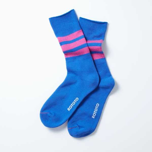 Calcetines RoToTo Fine Pile Striped Crew Socks Blue Pink