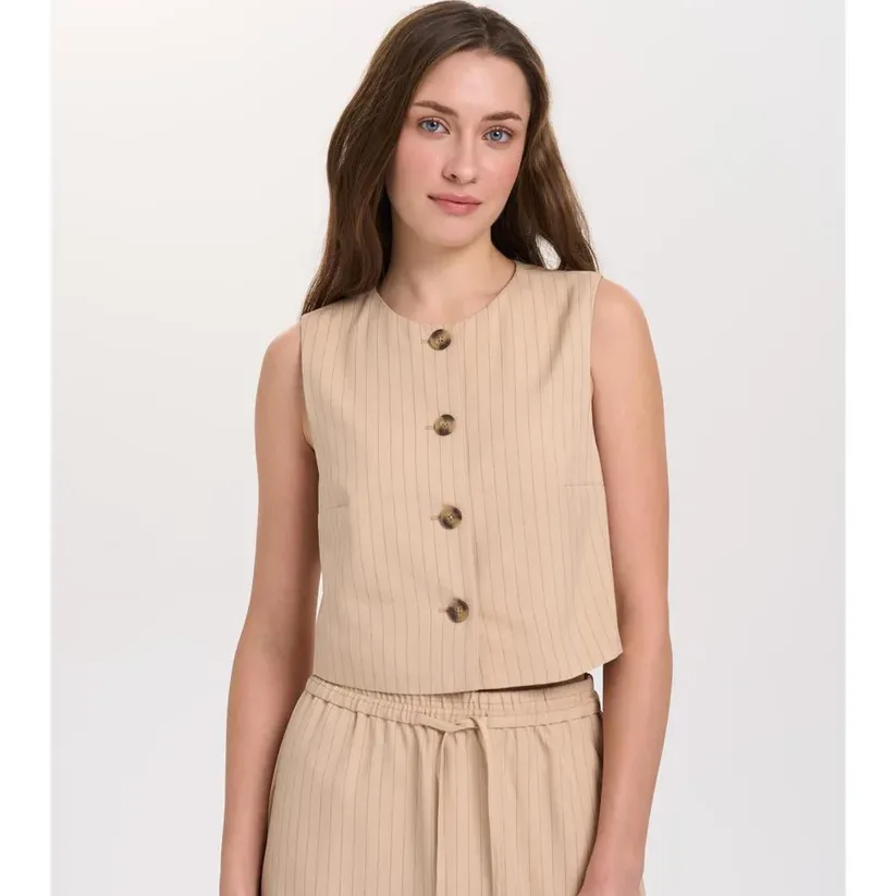 Chaleco 24Colours CuelloRedondo Rayas Beige