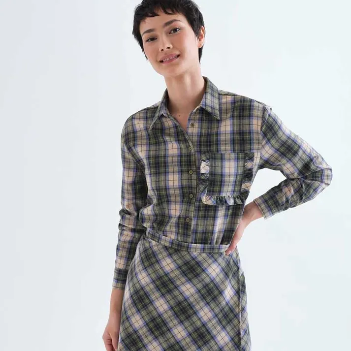 Camisa de Compañía Fantástica con estampado de cuadros de color verde