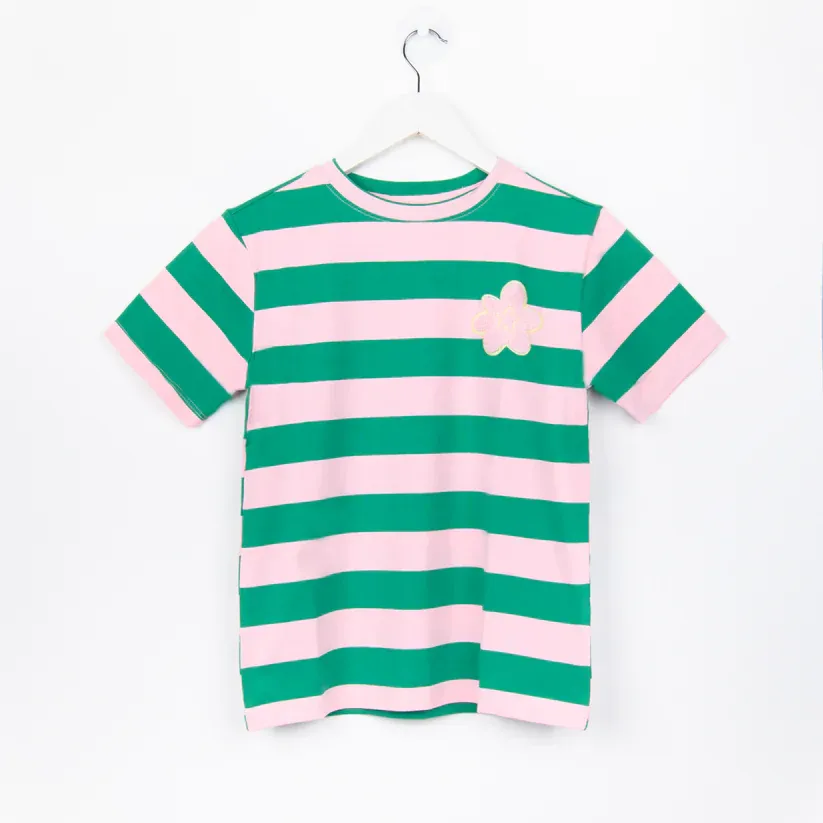 Camiseta Rayas 24Colours Flor 3D green