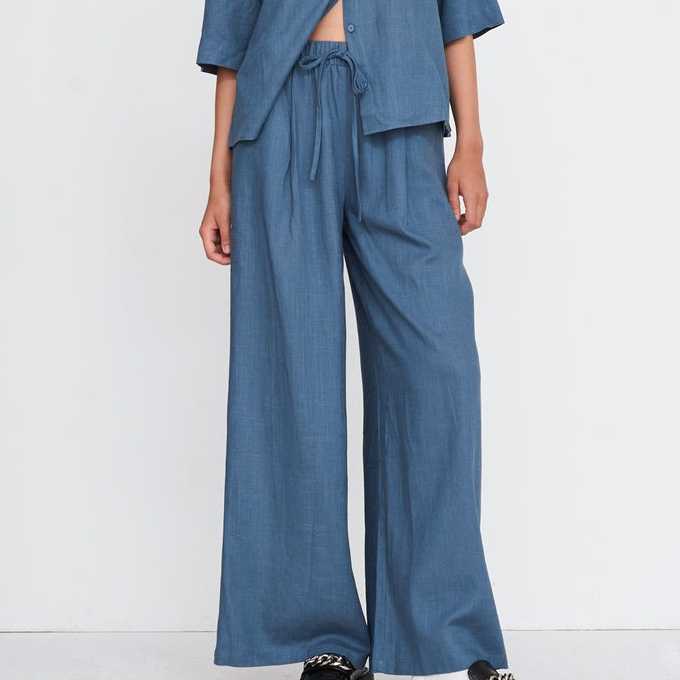 Pantalon 24Colours Con Puños Azul