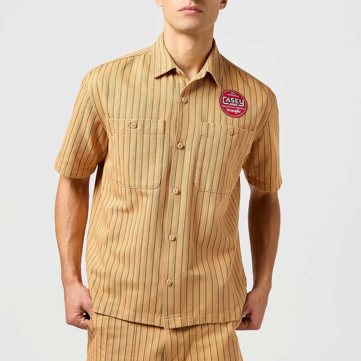 Camisa Wrangler SS CJ Mechanic Shirt Orange Stripe