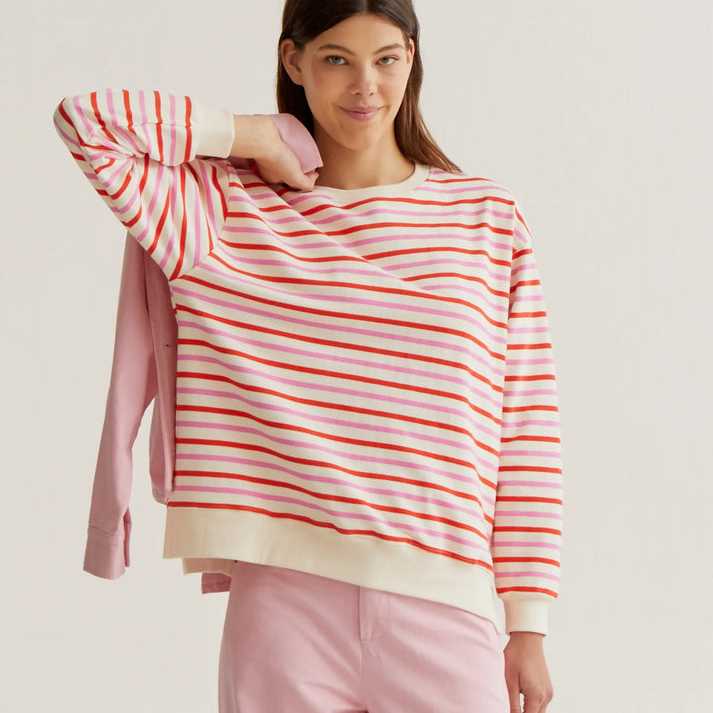 Sudadera Compañía Fantástica de rayas rosa y rojo