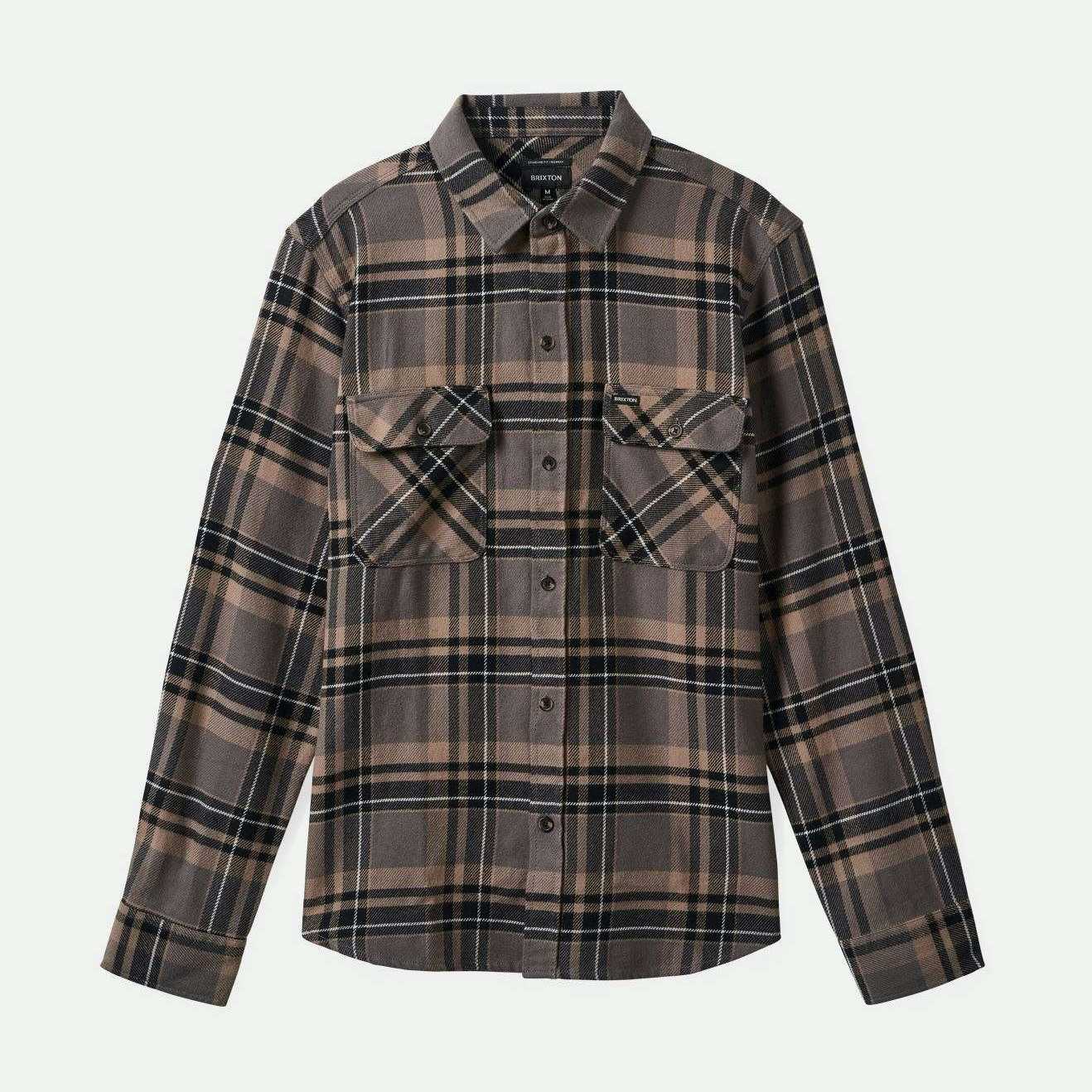 Camisa Brixton Bowery Flannel Charcoal Black Cinder Grey