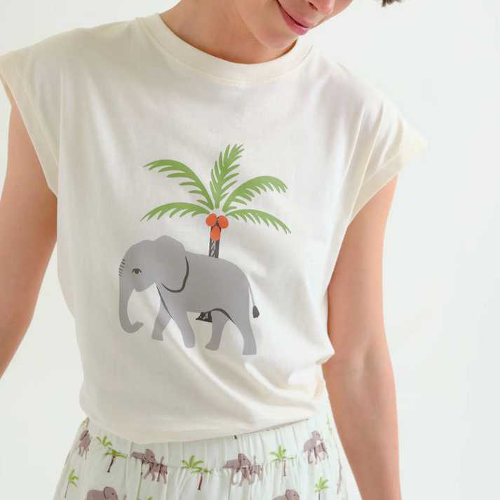 Camiseta Compañía Fantástica estampado Elefante y Palmera
