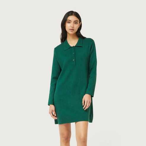 Vestido Corto CompañiaFantástica con Cuello Polo Verde