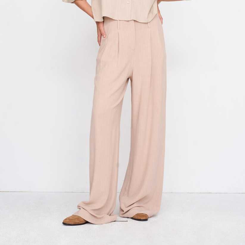 Pantalón 24Colours Mezcla Lino Y Viscosa Beige