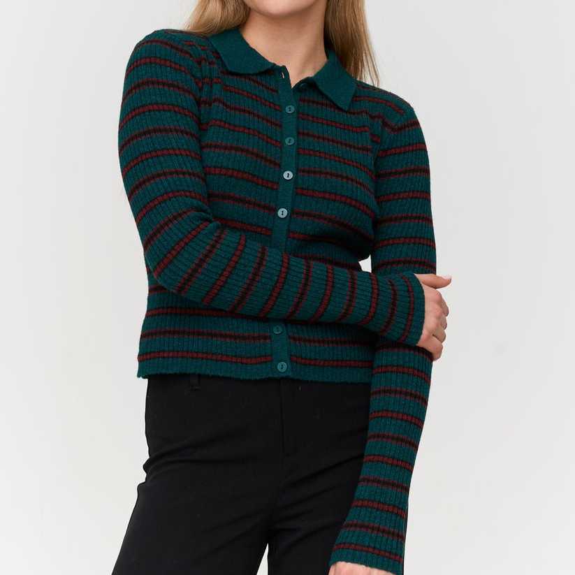 Cárdigan 24Colours Punto con Rayas Verde