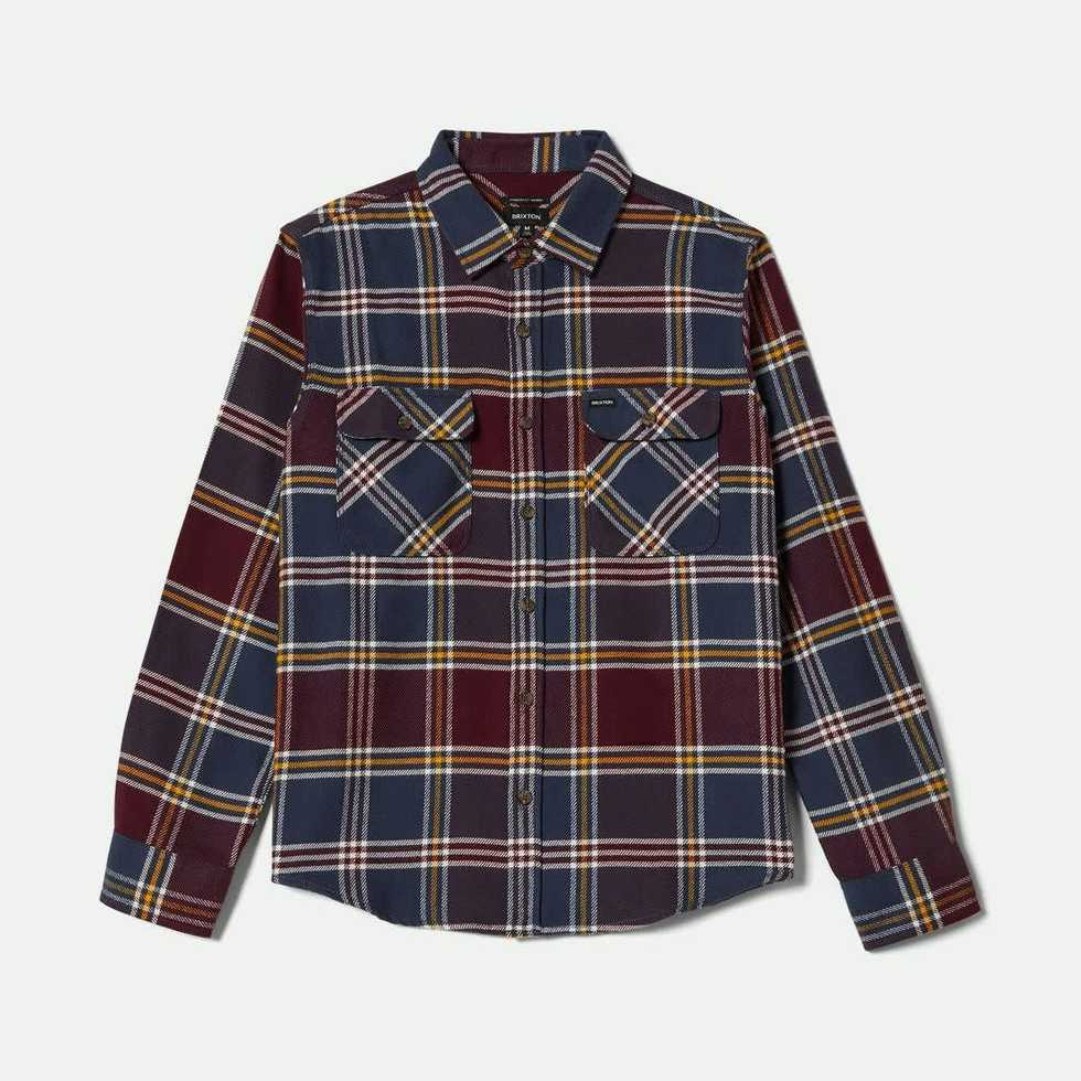 Camisa Brixton Franela Bowery Indigo/Port/Saffron