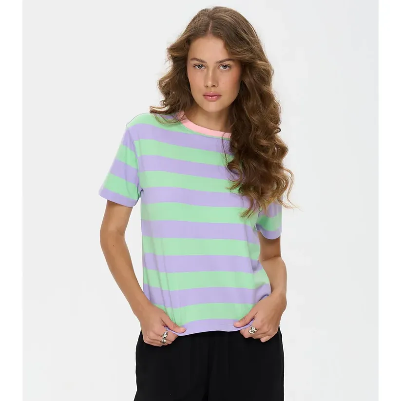 Camiseta 24Colours De Rayas Verdes Y Violetas