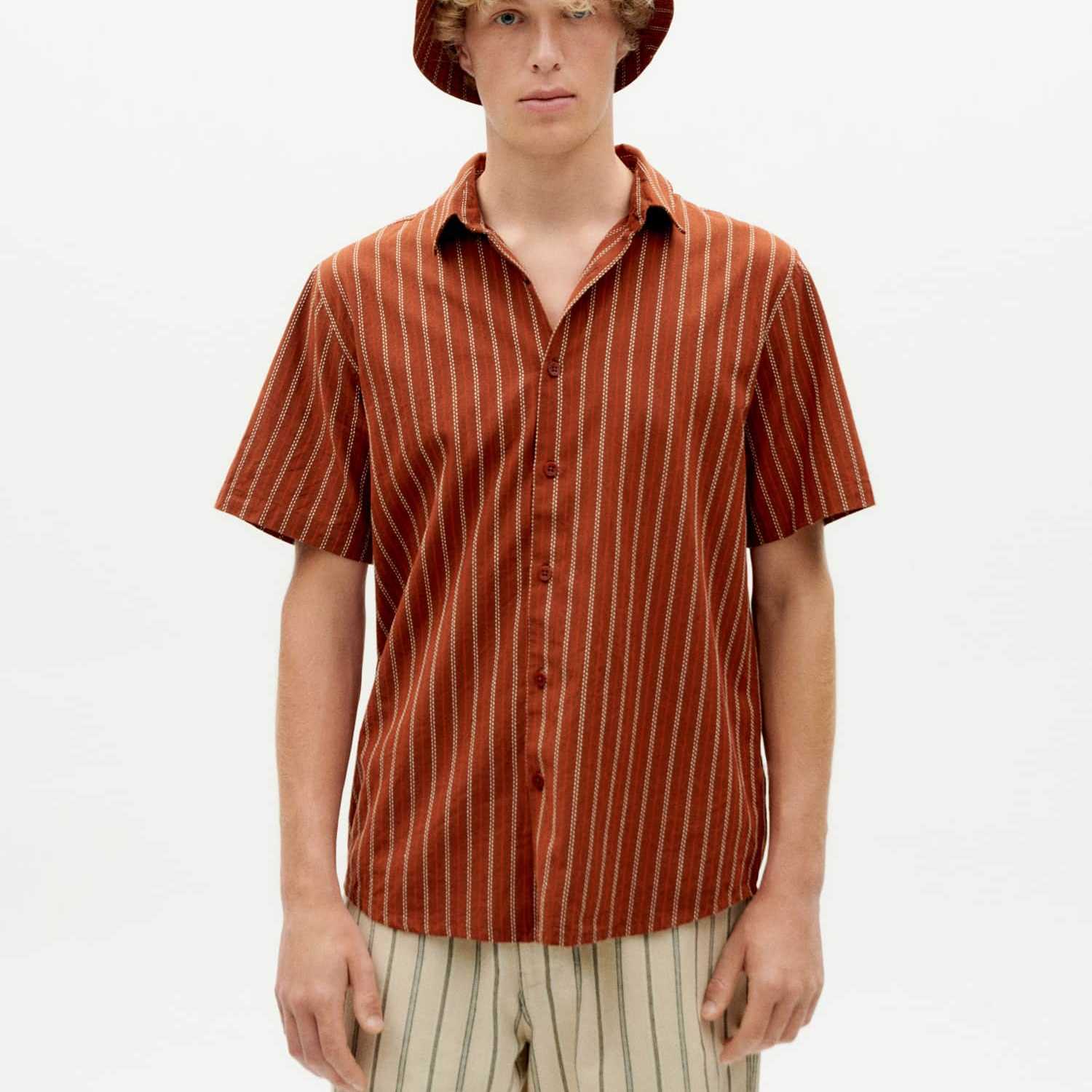 Camisa Thinking Mu Toasted Stripes Tom Shirt Brown