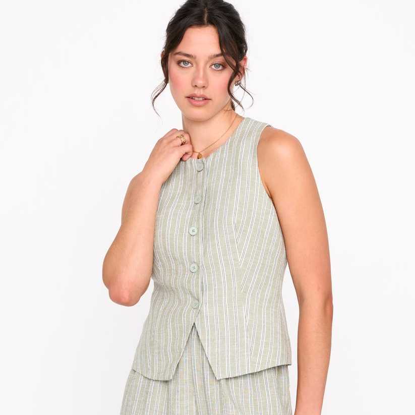 Chaleco Botones 24Colours rayas en color verde