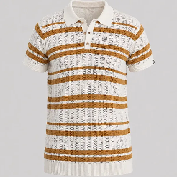 Polo Manga Corta Bendorff Rayas Irregulares Punto Marrón