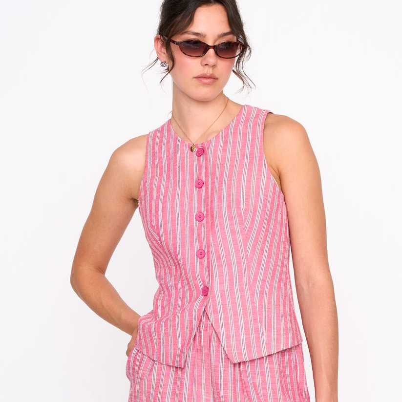 Chaleco Botones 24Colours rayas en color rosa