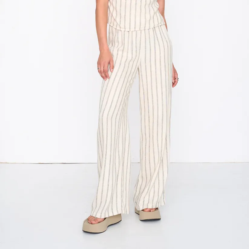 Pantalón 24Colours Rayas Viscosa Lino Beige