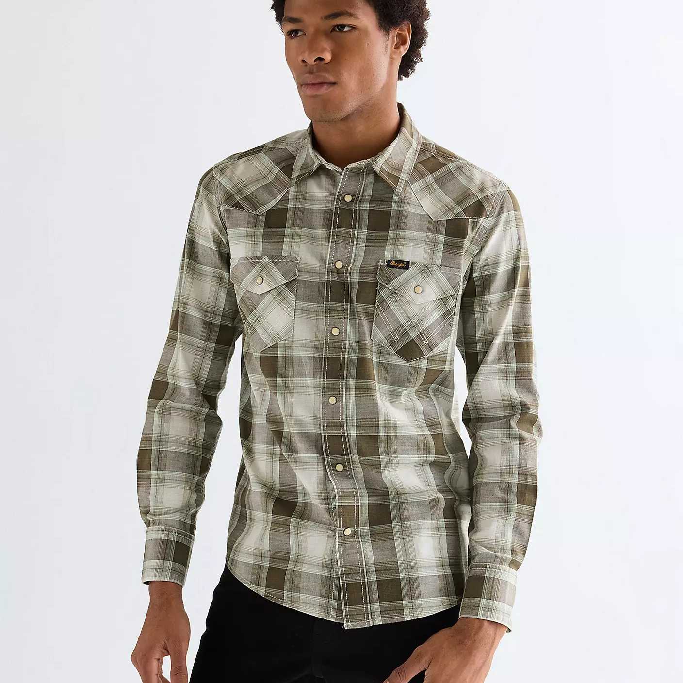 Camisa Wrangler Western Shirt Green Tan
